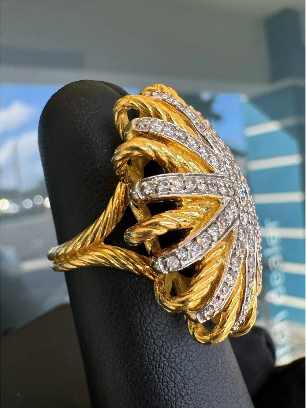 David Yurman Starburst Diamond Pave Cocktail Ring 18k YG